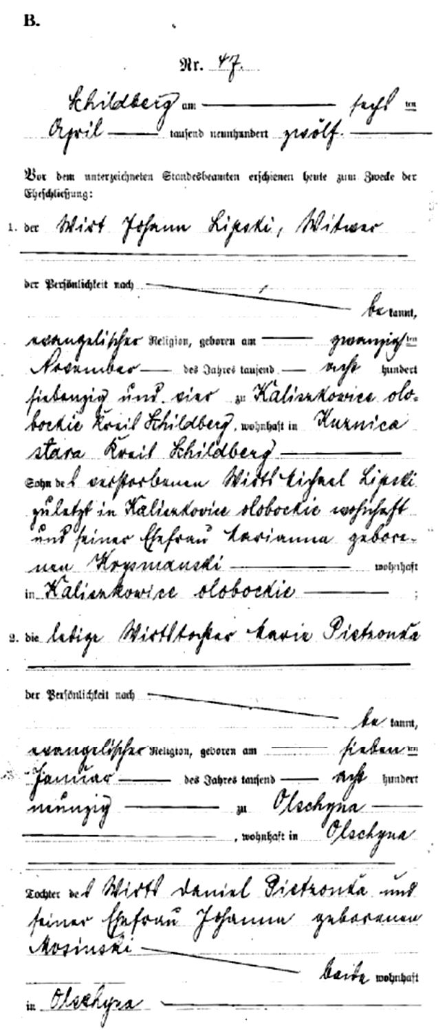 Plik:Metryka slubu Ostrzeszów 1-1912 r.JPG