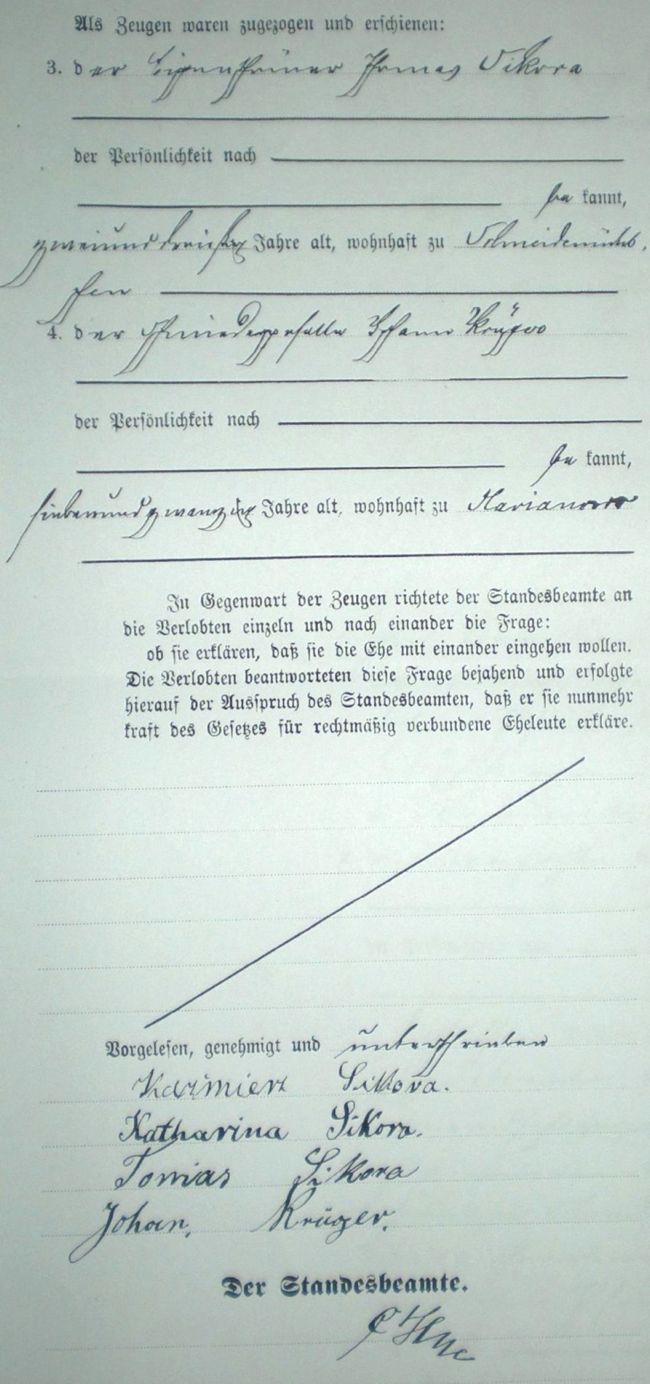 Plik:Metryka ślubu Schneidemühlchen 2-1884 r.JPG