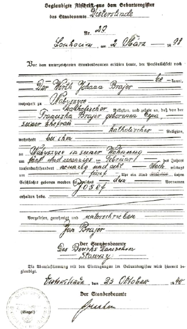 Plik:Odpis aktu urodzenia Daniszyn 1898 r.JPG